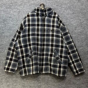 Vintage Europe Craft Plaid Jacket Mens Gray Wool Blend Quilted Lined Grunge - XL